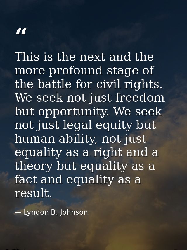 This is the next and the more profound stage of the battle for civil rights. We seek not just freedom but opportunity. W — Lyndon B. Johnson