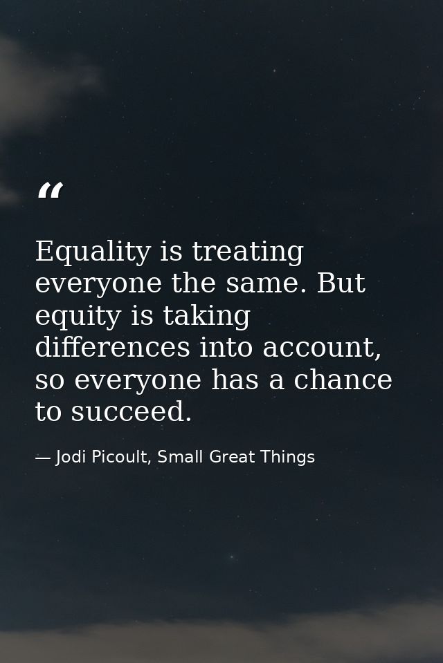 Equality is treating everyone the same. But equity is taking differences into account, so everyone has a chance to succe — Jodi Picoult, Small Great Things