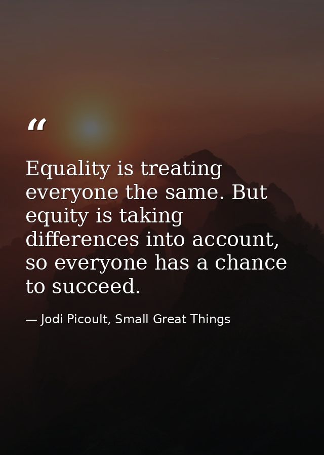 Equality is treating everyone the same. But equity is taking differences into account, so everyone has a chance to succe — Jodi Picoult, Small Great Things
