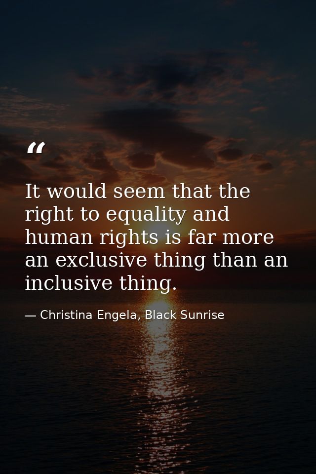 It would seem that the right to equality and human rights is far more an exclusive thing than an inclusive thing. — Christina Engela, Black Sunrise