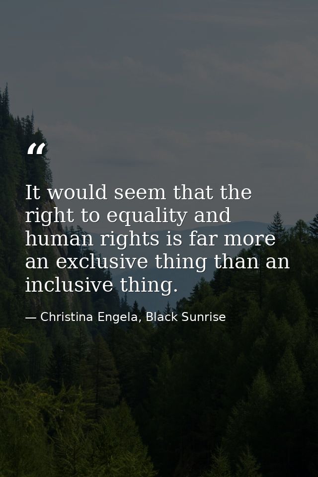It would seem that the right to equality and human rights is far more an exclusive thing than an inclusive thing. — Christina Engela, Black Sunrise