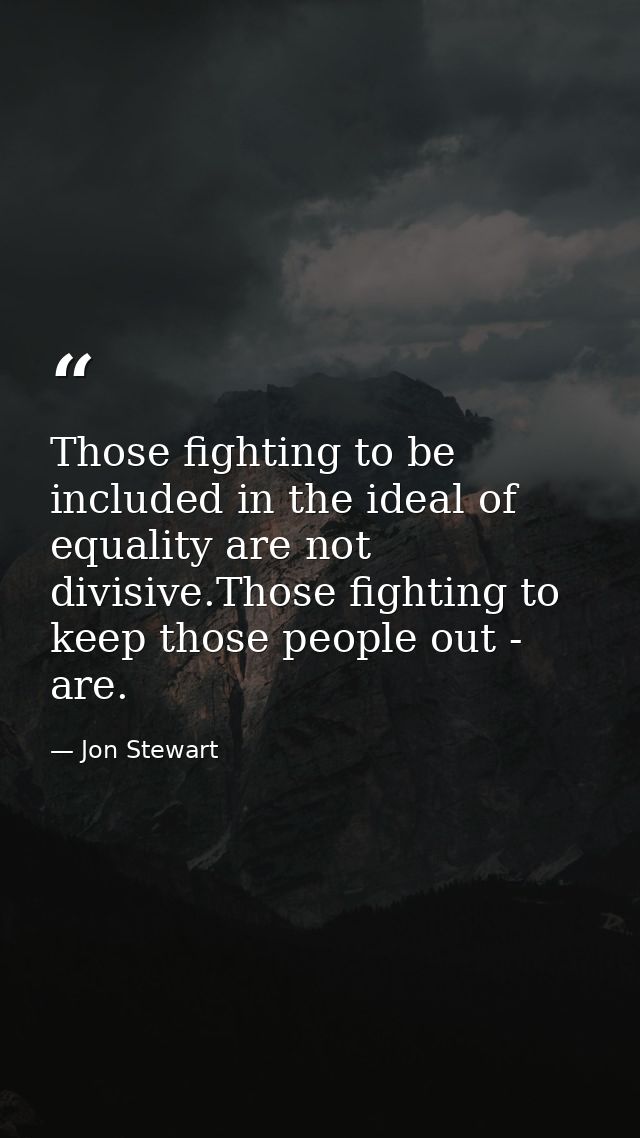 Those fighting to be included in the ideal of equality are not divisive.Those fighting to keep those people out - are. — Jon Stewart