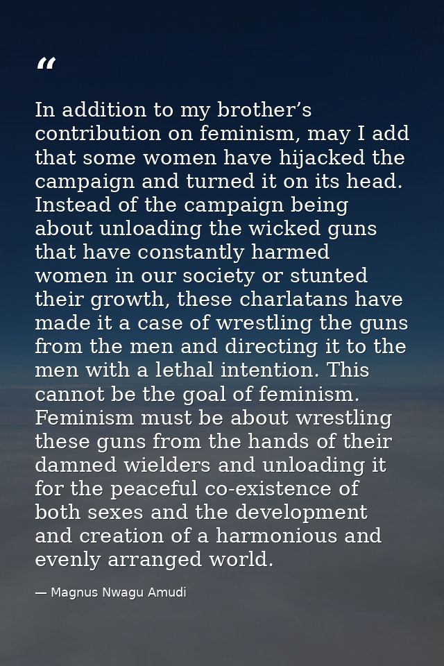 In addition to my brother’s contribution on feminism, may I add that some women have hijacked the campaign and turned it — Magnus Nwagu Amudi