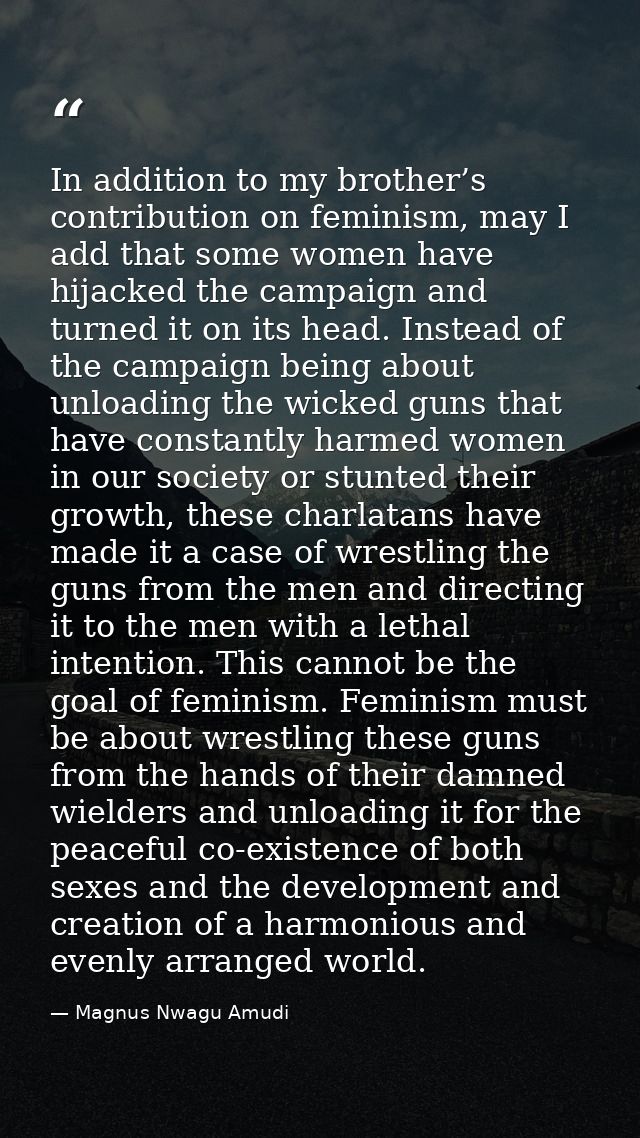In addition to my brother’s contribution on feminism, may I add that some women have hijacked the campaign and turned it — Magnus Nwagu Amudi