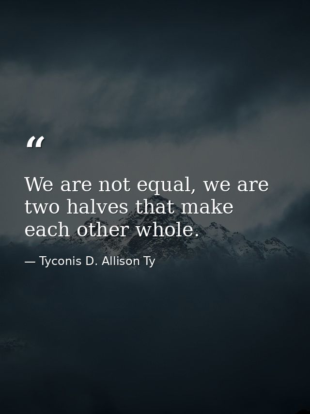 We are not equal, we are two halves that make each other whole. — Tyconis D. Allison Ty