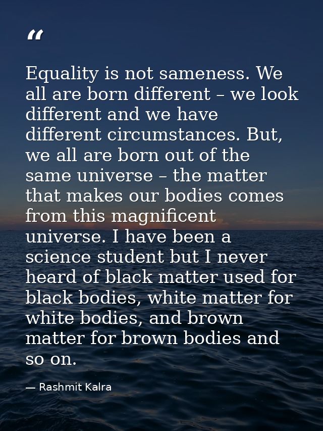 ​Equality is not sameness. We all are born different – we look different and we have different circumstances. But, we al — Rashmit Kalra