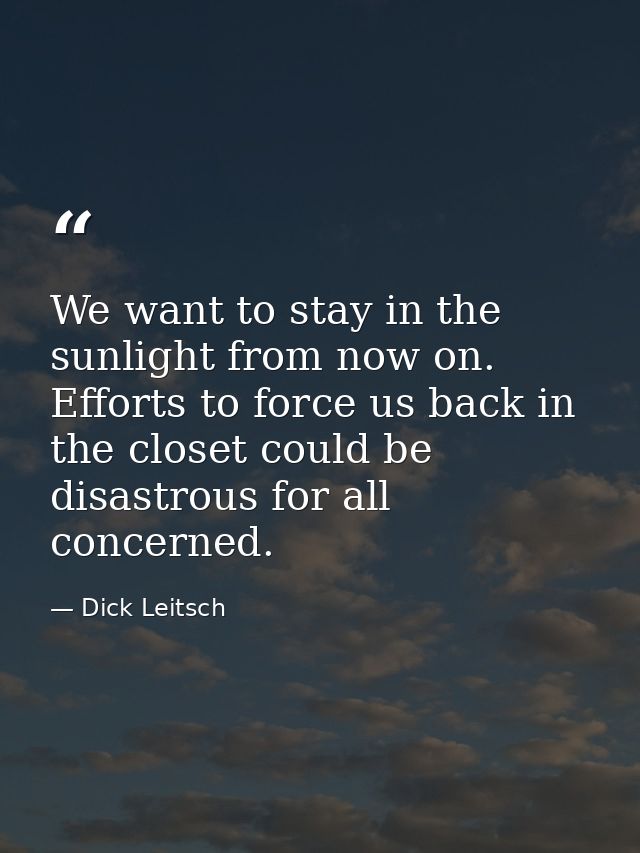 We want to stay in the sunlight from now on. Efforts to force us back in the closet could be disastrous for all concerne — Dick Leitsch