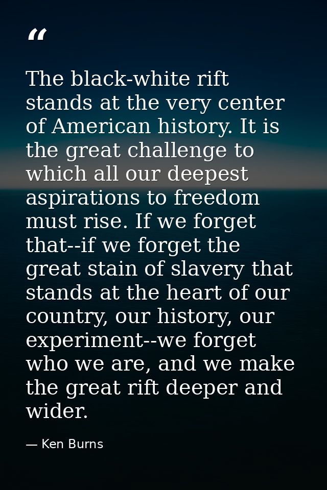 The black-white rift stands at the very center of American history. It is the great challenge to which all our deepest a — Ken Burns