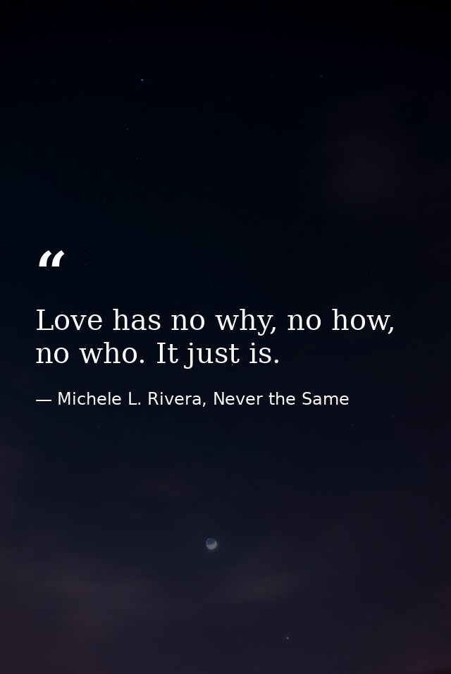 Love has no why, no how, no who. It just is. — Michele L. Rivera, Never the Same