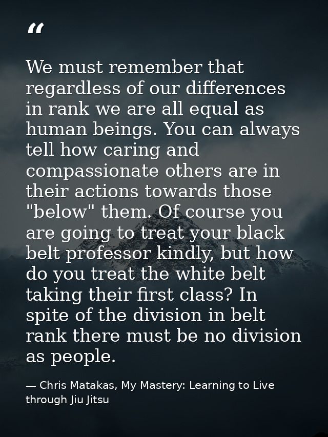 We must remember that regardless of our differences in rank we are all equal as human beings. You can always tell how ca — Chris Matakas, My Mastery: Learning to Live through Jiu Jitsu