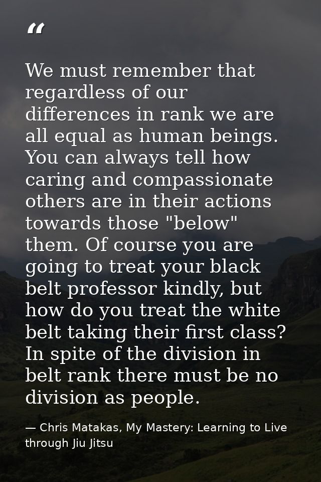 We must remember that regardless of our differences in rank we are all equal as human beings. You can always tell how ca — Chris Matakas, My Mastery: Learning to Live through Jiu Jitsu