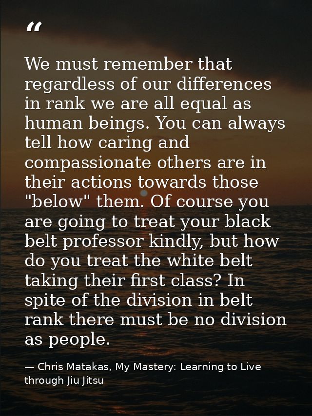 We must remember that regardless of our differences in rank we are all equal as human beings. You can always tell how ca — Chris Matakas, My Mastery: Learning to Live through Jiu Jitsu