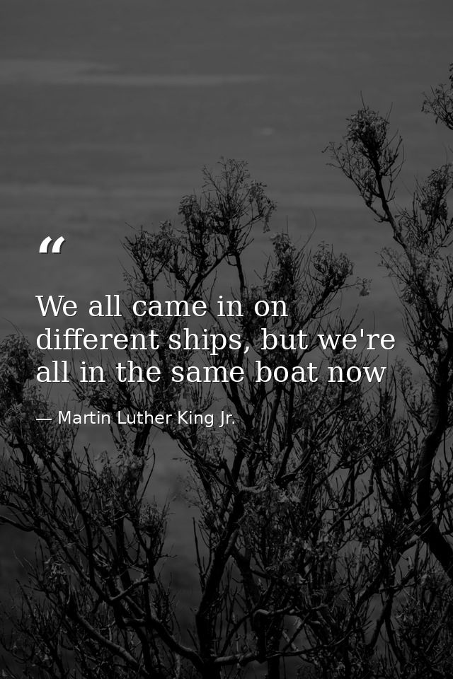 We all came in on different ships, but we're all in the same boat now — Martin Luther King Jr.