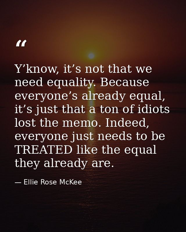 Y’know, it’s not that we need equality. Because everyone’s already equal, it’s just that a ton of idiots lost the memo.  — Ellie Rose McKee