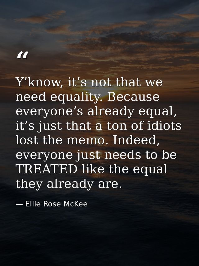 Y’know, it’s not that we need equality. Because everyone’s already equal, it’s just that a ton of idiots lost the memo.  — Ellie Rose McKee