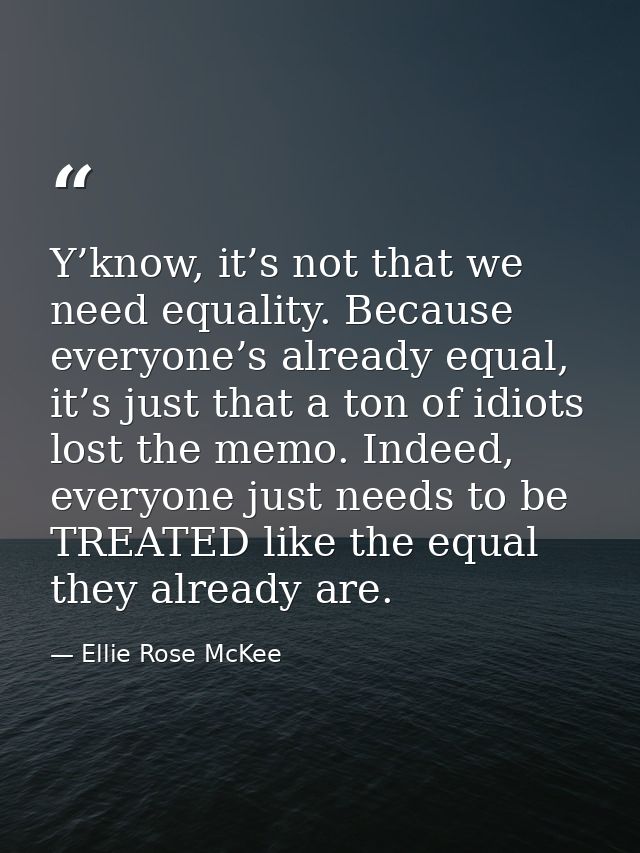 Y’know, it’s not that we need equality. Because everyone’s already equal, it’s just that a ton of idiots lost the memo.  — Ellie Rose McKee