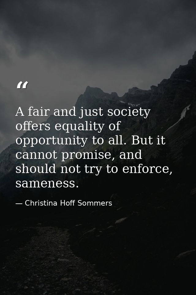 A fair and just society offers equality of opportunity to all. But it cannot promise, and should not try to enforce, sam — Christina Hoff Sommers