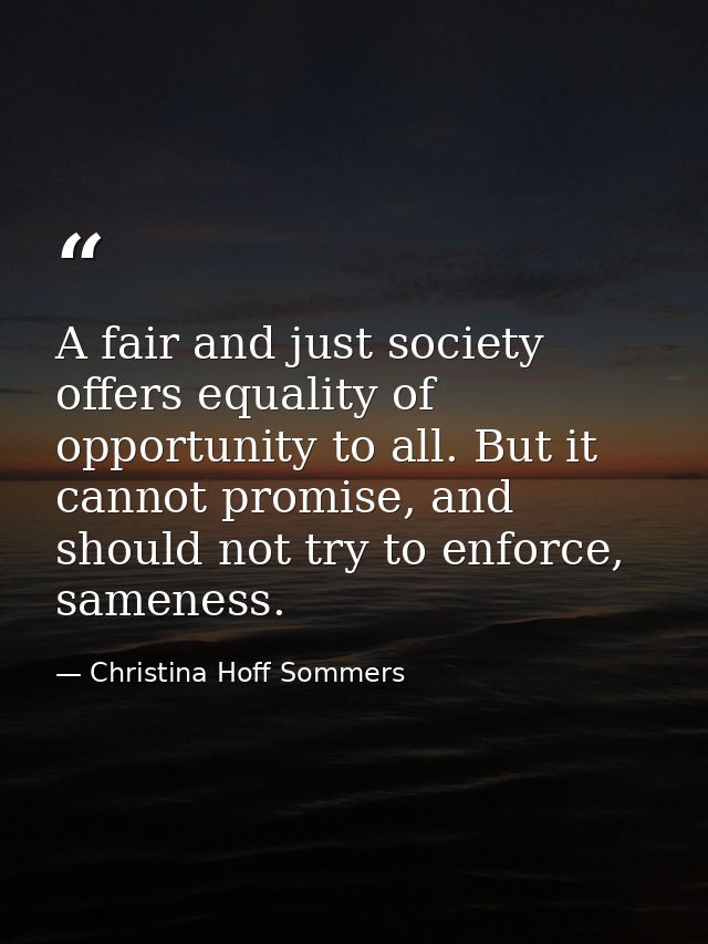 A fair and just society offers equality of opportunity to all. But it cannot promise, and should not try to enforce, sam — Christina Hoff Sommers