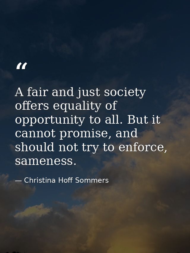 A fair and just society offers equality of opportunity to all. But it cannot promise, and should not try to enforce, sam — Christina Hoff Sommers