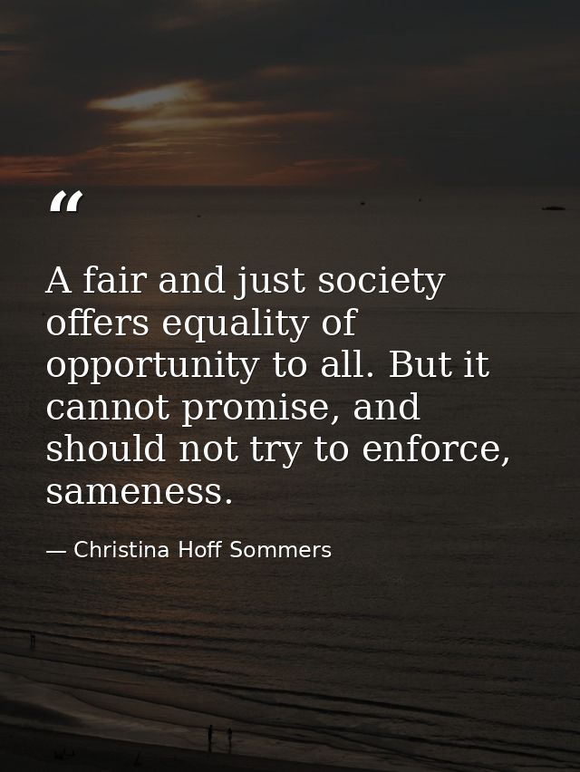 A fair and just society offers equality of opportunity to all. But it cannot promise, and should not try to enforce, sam — Christina Hoff Sommers