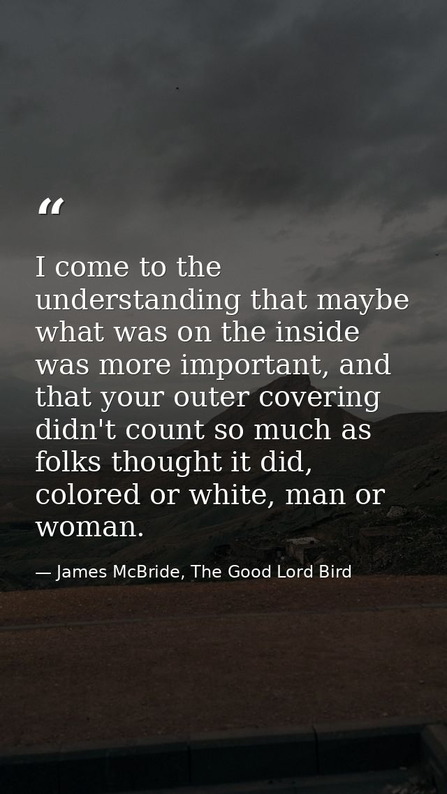 I come to the understanding that maybe what was on the inside was more important, and that your outer covering didn't co — James McBride, The Good Lord Bird