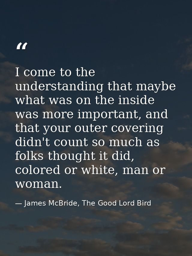 I come to the understanding that maybe what was on the inside was more important, and that your outer covering didn't co — James McBride, The Good Lord Bird