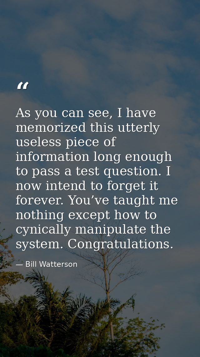 As you can see, I have memorized this utterly useless piece of information long enough to pass a test question. I now in — Bill Watterson