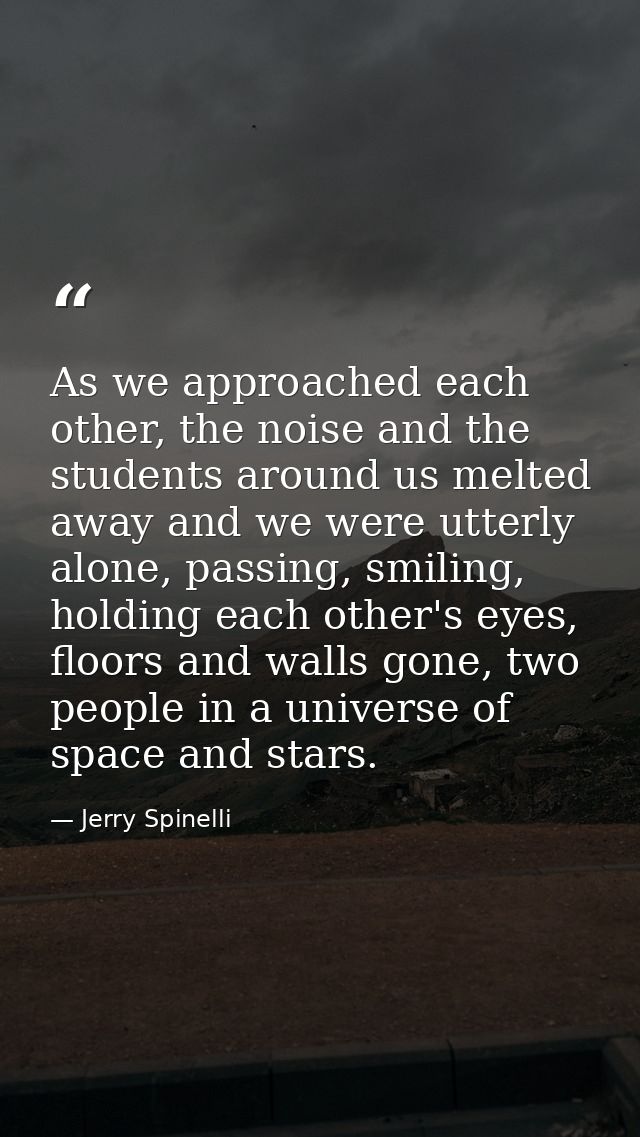 As we approached each other, the noise and the students around us melted away and we were utterly alone, passing, smilin — Jerry Spinelli