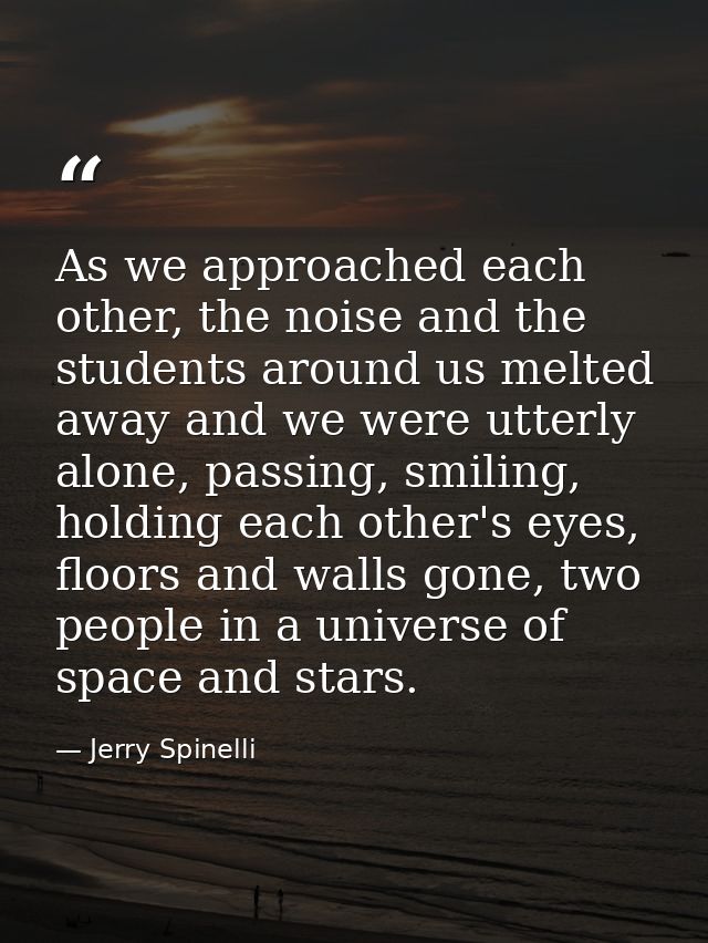 As we approached each other, the noise and the students around us melted away and we were utterly alone, passing, smilin — Jerry Spinelli