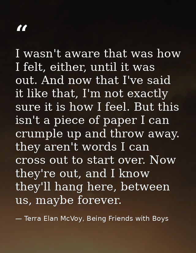 I wasn't aware that was how I felt, either, until it was out. And now that I've said it like that, I'm not exactly sure  — Terra Elan McVoy, Being Friends with Boys