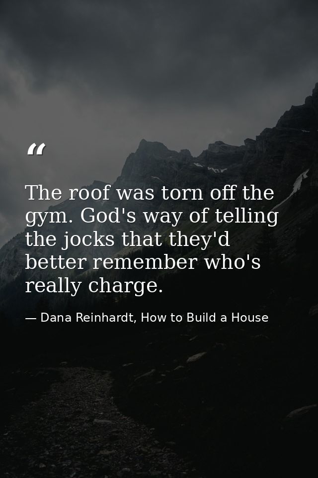 The roof was torn off the gym. God's way of telling the jocks that they'd better remember who's really charge. — Dana Reinhardt, How to Build a House