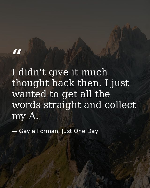 I didn't give it much thought back then. I just wanted to get all the words straight and collect my A. — Gayle Forman, Just One Day