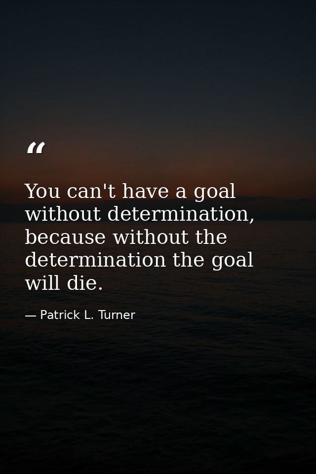 You can't have a goal without determination, because without the determination the goal will die. — Patrick L. Turner