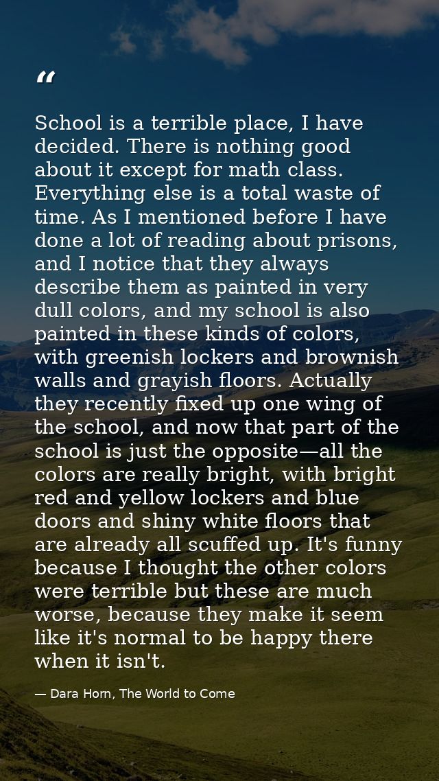 School is a terrible place, I have decided. There is nothing good about it except for math class. Everything else is a t — Dara Horn, The World to Come