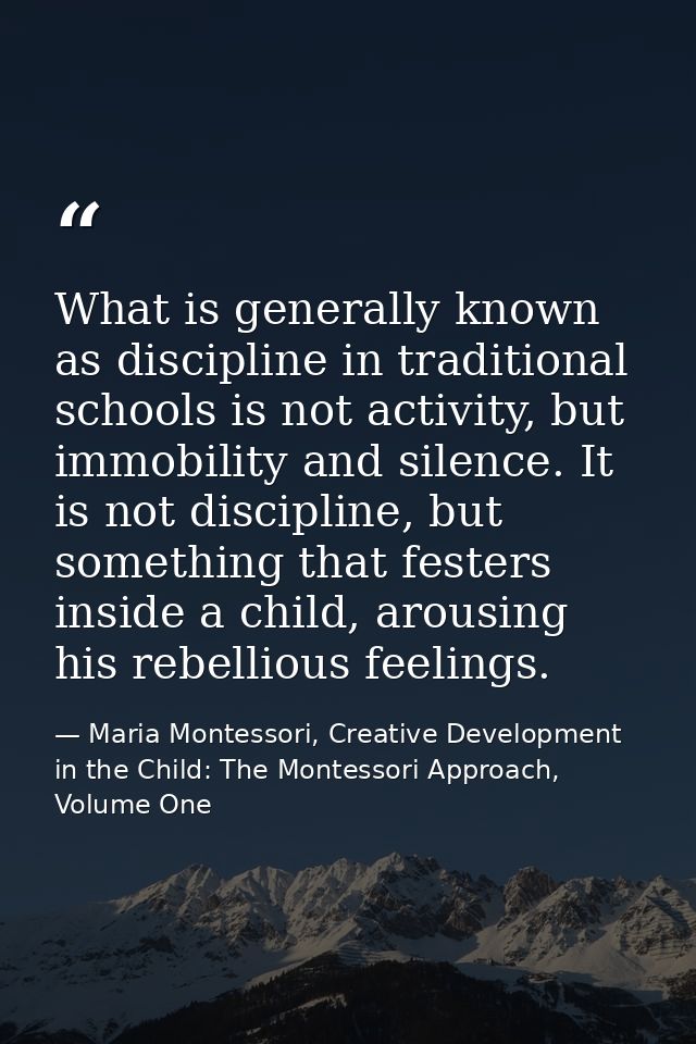 What is generally known as discipline in traditional schools is not activity, but immobility and silence. It is not disc — Maria Montessori, Creative Development in the Child: The Montessori Approach, Volume One