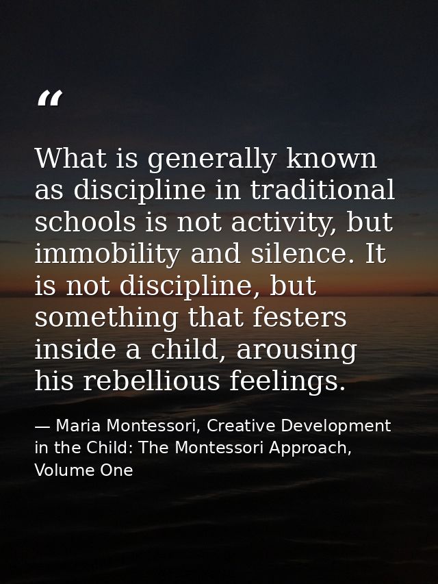 What is generally known as discipline in traditional schools is not activity, but immobility and silence. It is not disc — Maria Montessori, Creative Development in the Child: The Montessori Approach, Volume One