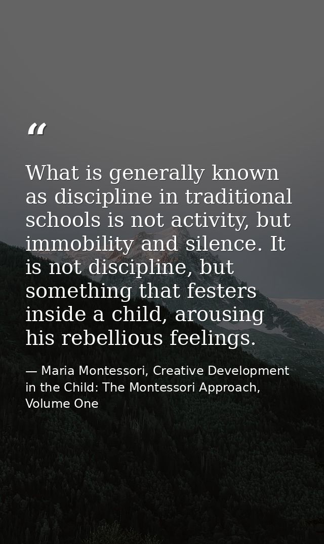 What is generally known as discipline in traditional schools is not activity, but immobility and silence. It is not disc — Maria Montessori, Creative Development in the Child: The Montessori Approach, Volume One