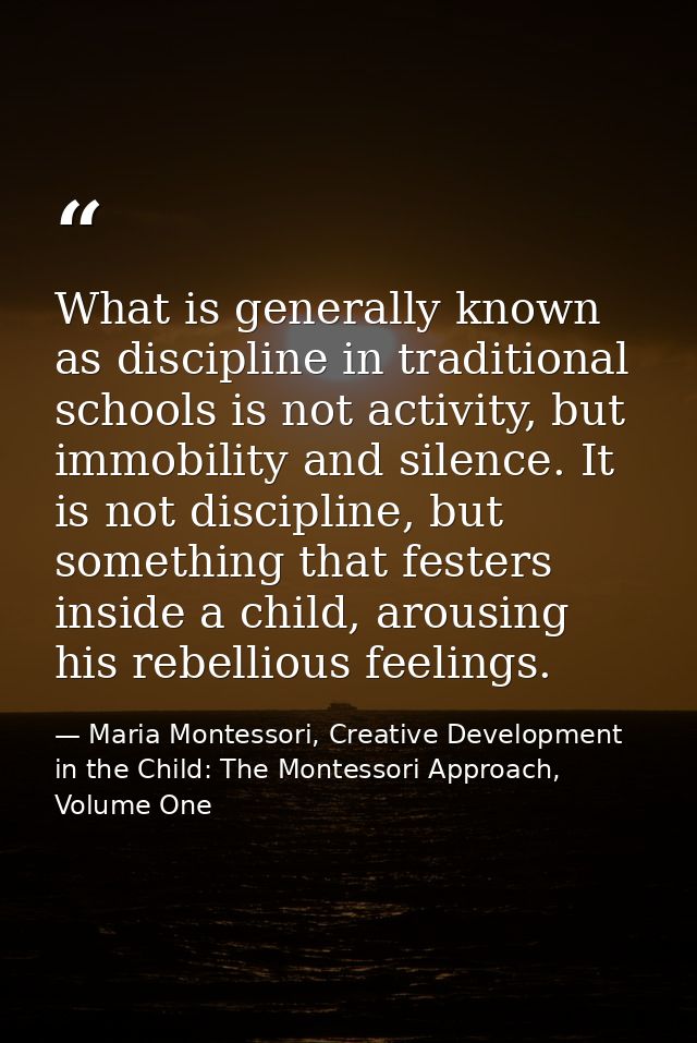 What is generally known as discipline in traditional schools is not activity, but immobility and silence. It is not disc — Maria Montessori, Creative Development in the Child: The Montessori Approach, Volume One