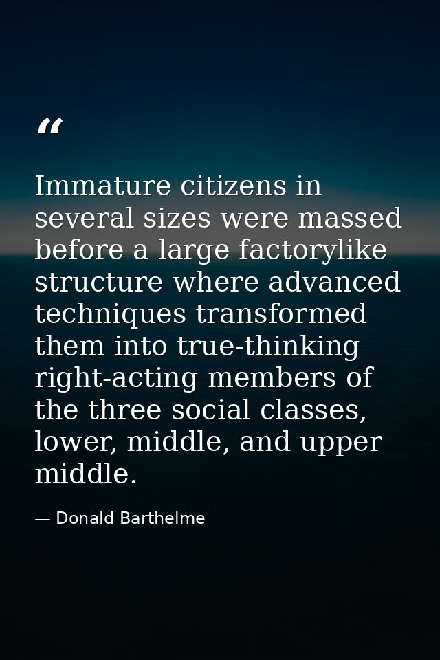 Immature citizens in several sizes were massed before a large factorylike structure where advanced techniques transforme — Donald Barthelme