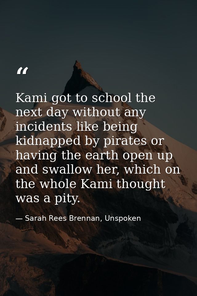 Kami got to school the next day without any incidents like being kidnapped by pirates or having the earth open up and sw — Sarah Rees Brennan, Unspoken