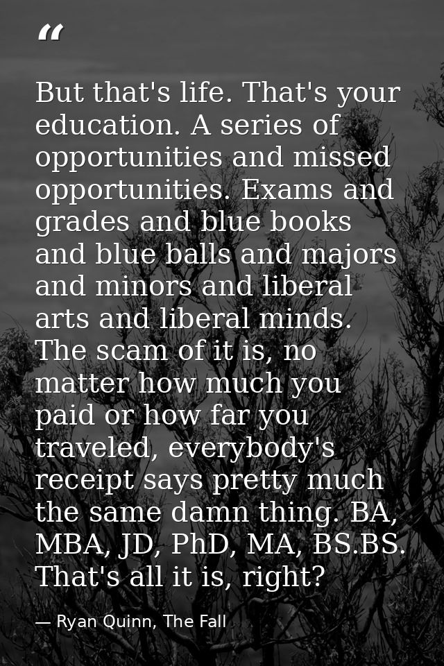But that's life. That's your education. A series of opportunities and missed opportunities. Exams and grades and blue bo — Ryan Quinn, The Fall