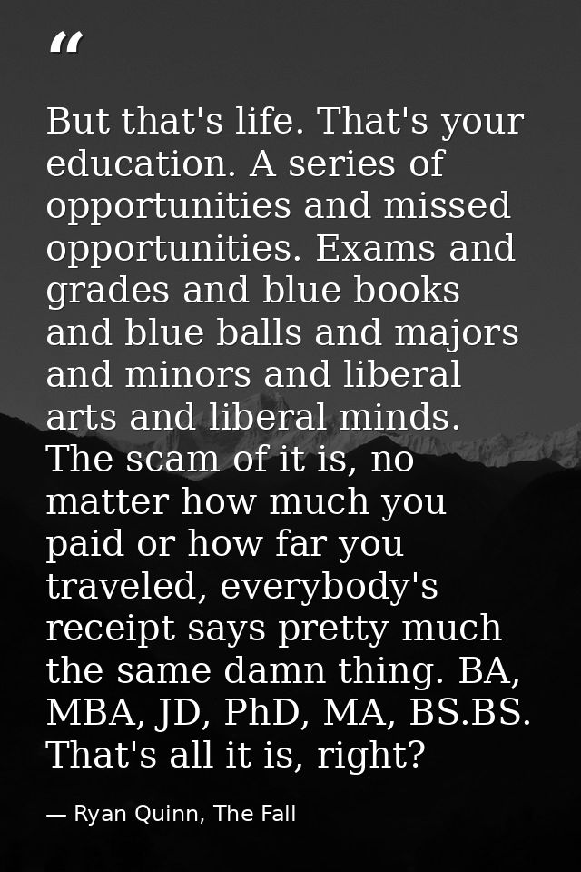 But that's life. That's your education. A series of opportunities and missed opportunities. Exams and grades and blue bo — Ryan Quinn, The Fall
