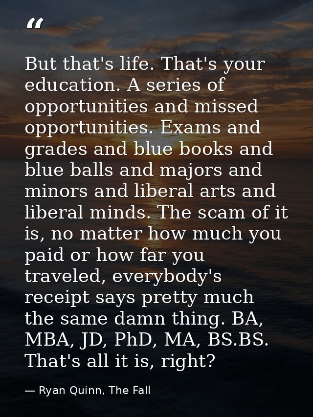 But that's life. That's your education. A series of opportunities and missed opportunities. Exams and grades and blue bo — Ryan Quinn, The Fall
