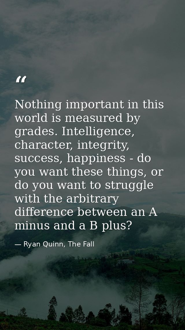 Nothing important in this world is measured by grades. Intelligence, character, integrity, success, happiness - do you w — Ryan Quinn, The Fall