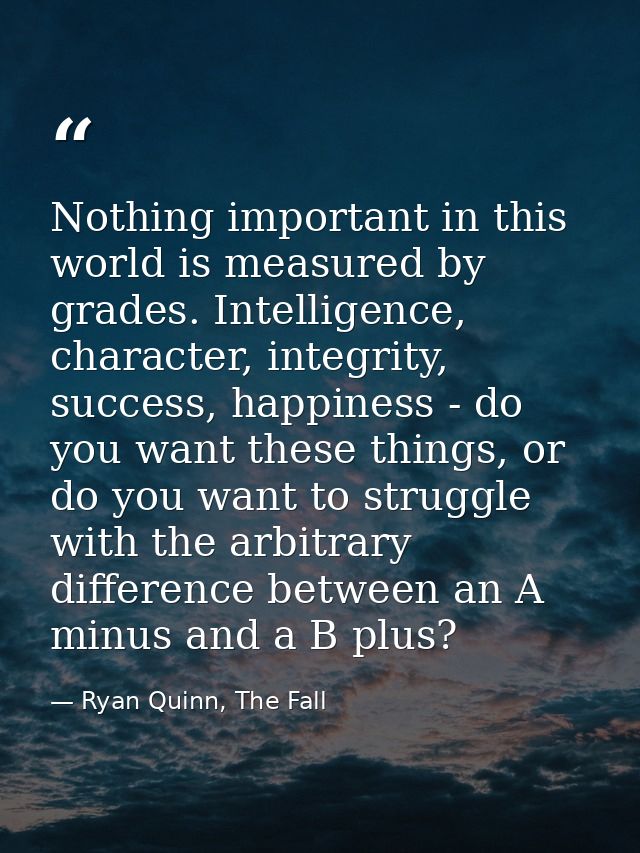 Nothing important in this world is measured by grades. Intelligence, character, integrity, success, happiness - do you w — Ryan Quinn, The Fall