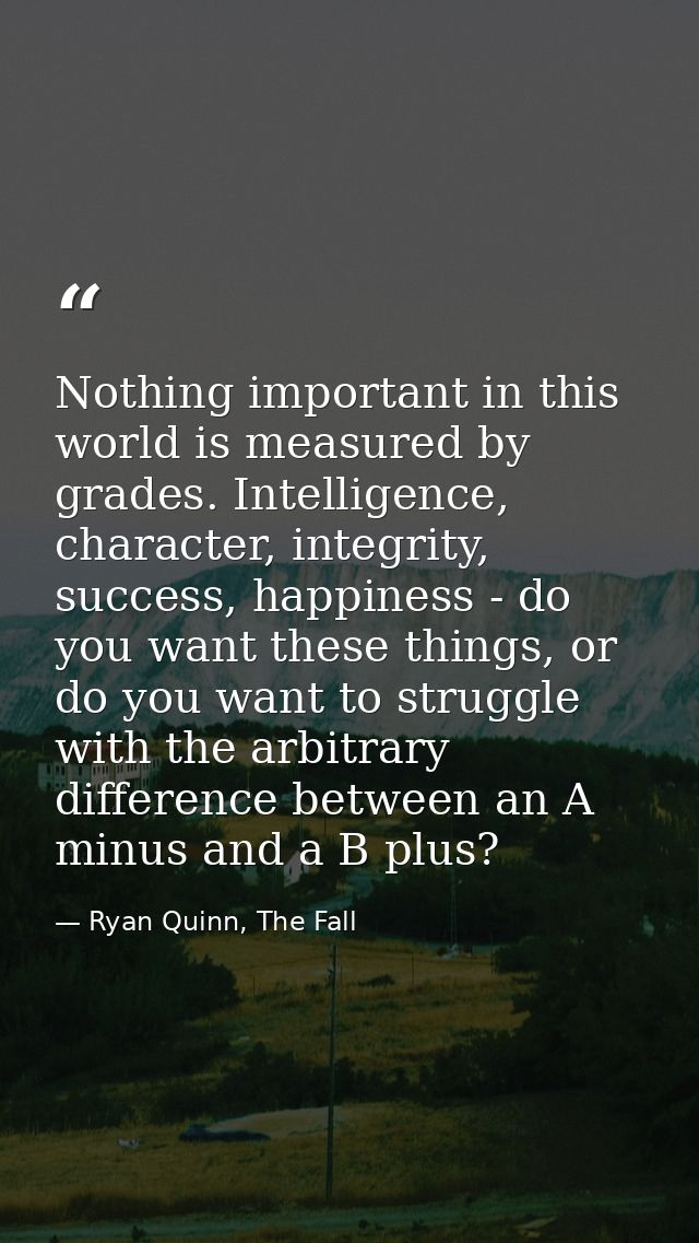 Nothing important in this world is measured by grades. Intelligence, character, integrity, success, happiness - do you w — Ryan Quinn, The Fall