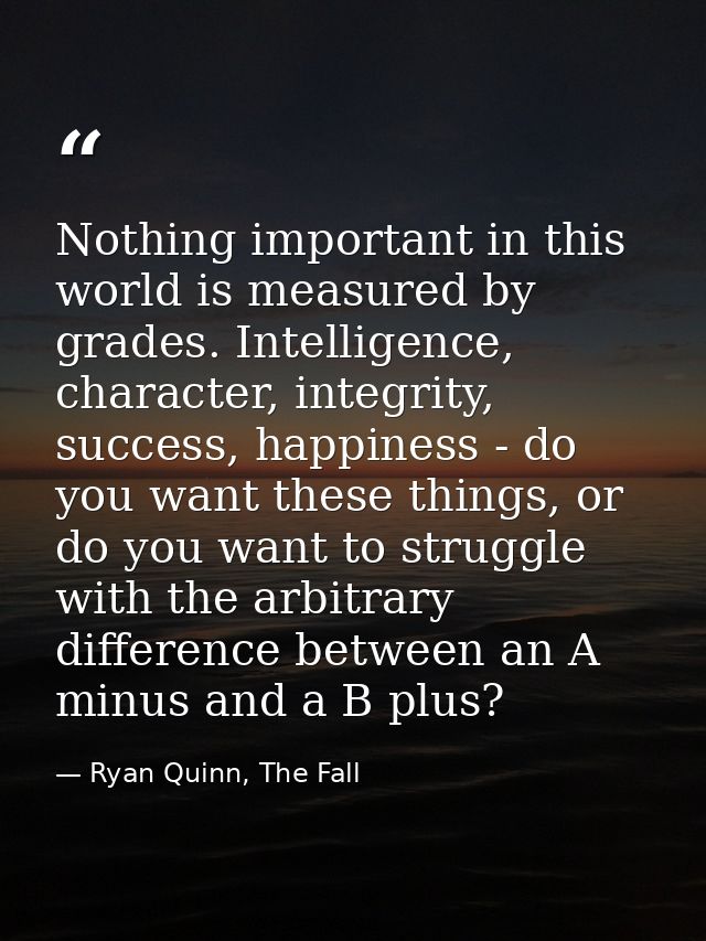 Nothing important in this world is measured by grades. Intelligence, character, integrity, success, happiness - do you w — Ryan Quinn, The Fall