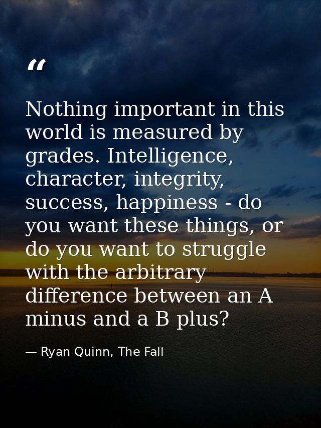 Nothing important in this world is measured by grades. Intelligence, character, integrity, success, happiness - do you w — Ryan Quinn, The Fall