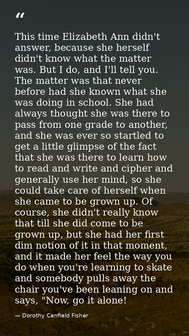 This time Elizabeth Ann didn't answer, because she herself didn't know what the matter was. But I do, and I'll tell you. — Dorothy Canfield Fisher