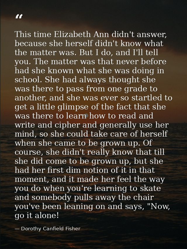 This time Elizabeth Ann didn't answer, because she herself didn't know what the matter was. But I do, and I'll tell you. — Dorothy Canfield Fisher